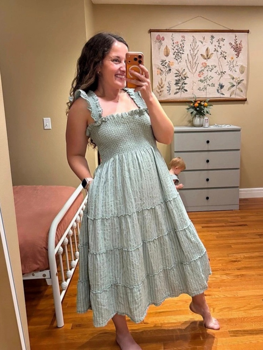 Hill House Home The Ellie Nap Dress Tiered Midi Dress in Light Green Size Large - Picture 5 of 14